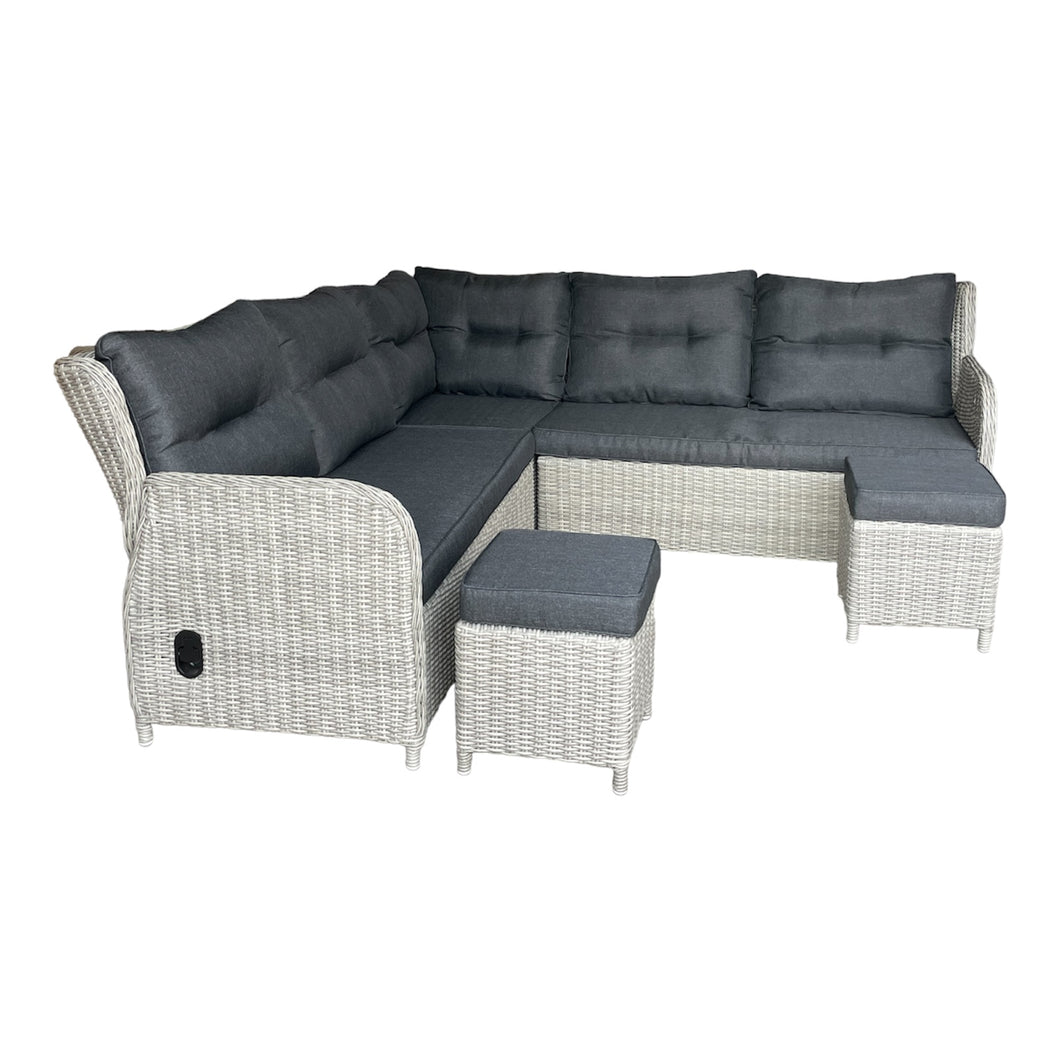 ARMADALE - Outdoor PE Wicker Back Recliner Corner Lounge with Ottomans