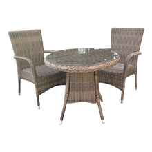 DONVALE - 3 Piece Outdoor Wicker Round Coffee Table and Stacking Chair Set