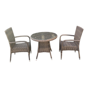 DONVALE - 3 Piece Outdoor Wicker Round Coffee Table and Stacking Chair Set