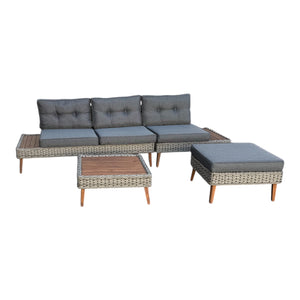 Riviera - 4 Seater Outdoor Timber Wicker Lounge with Side Table Set