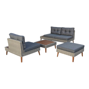 Riviera - 4 Seater Outdoor Timber Wicker Lounge with Side Table Set