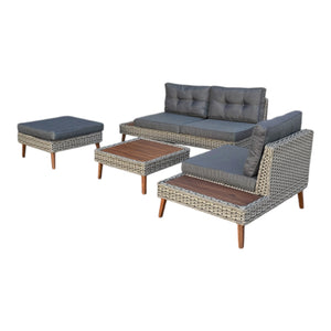 Riviera - 4 Seater Outdoor Timber Wicker Lounge with Side Table Set